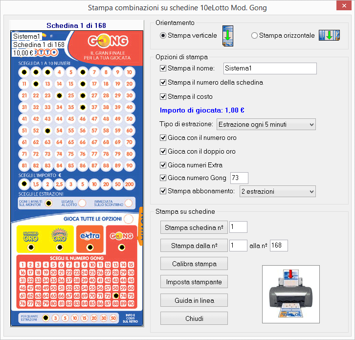 Stampa sulle nuove schedine del 10eLotto Mod. Gong