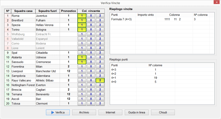Verifica le vincite al Totocalcio